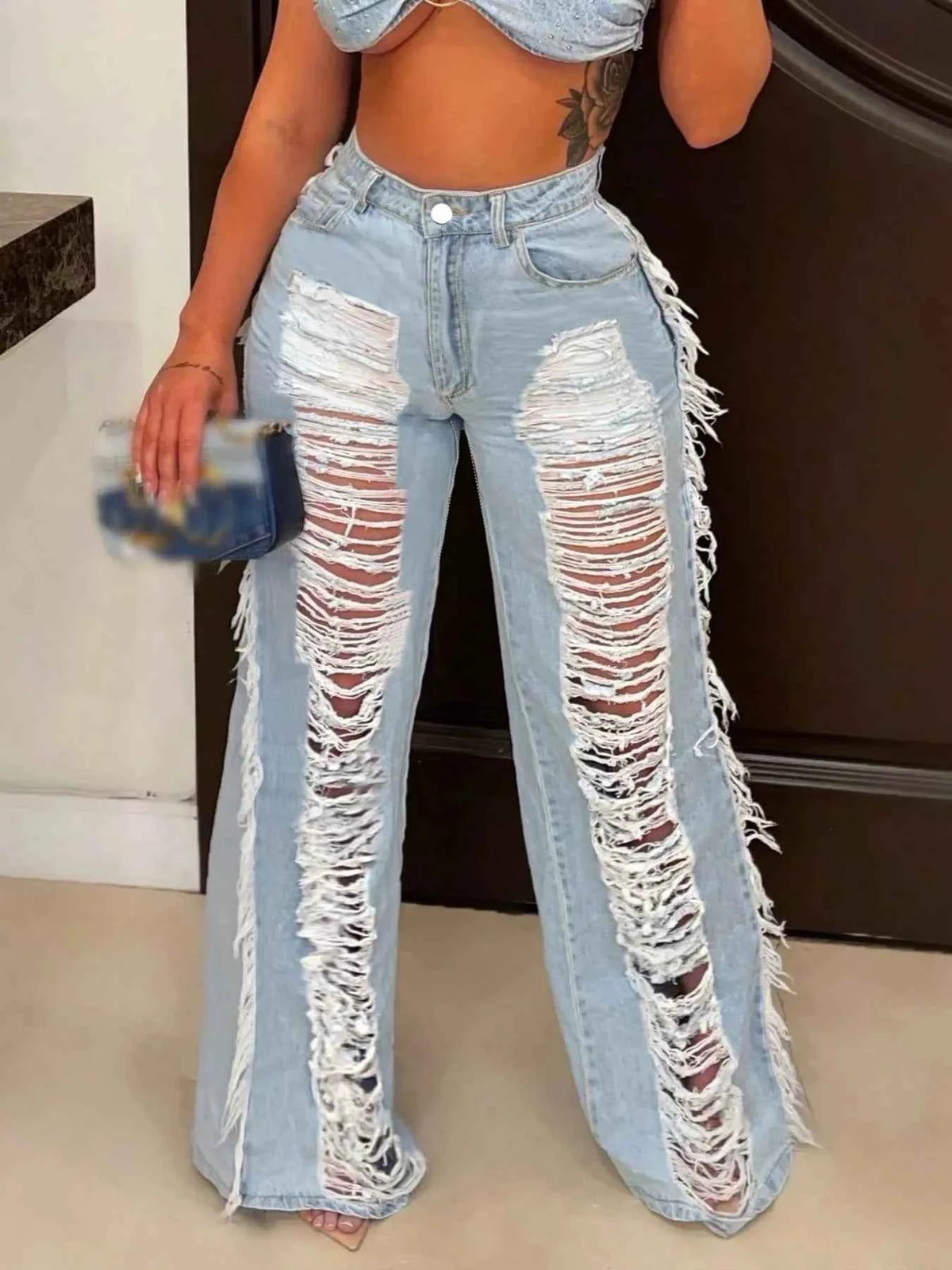 Distressed Wide-Leg Jeans
