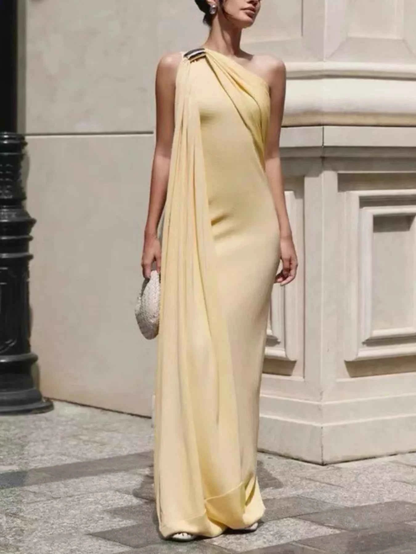 One-Shoulder Draped Maxi Dress