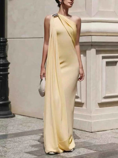 One-Shoulder Draped Maxi Dress