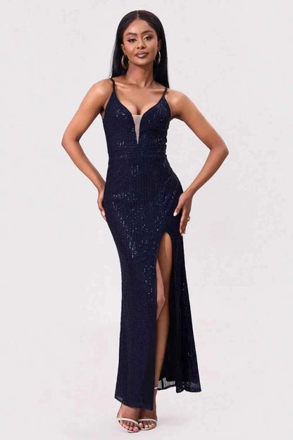 Split Sequin Backless Maxi Cami Dress