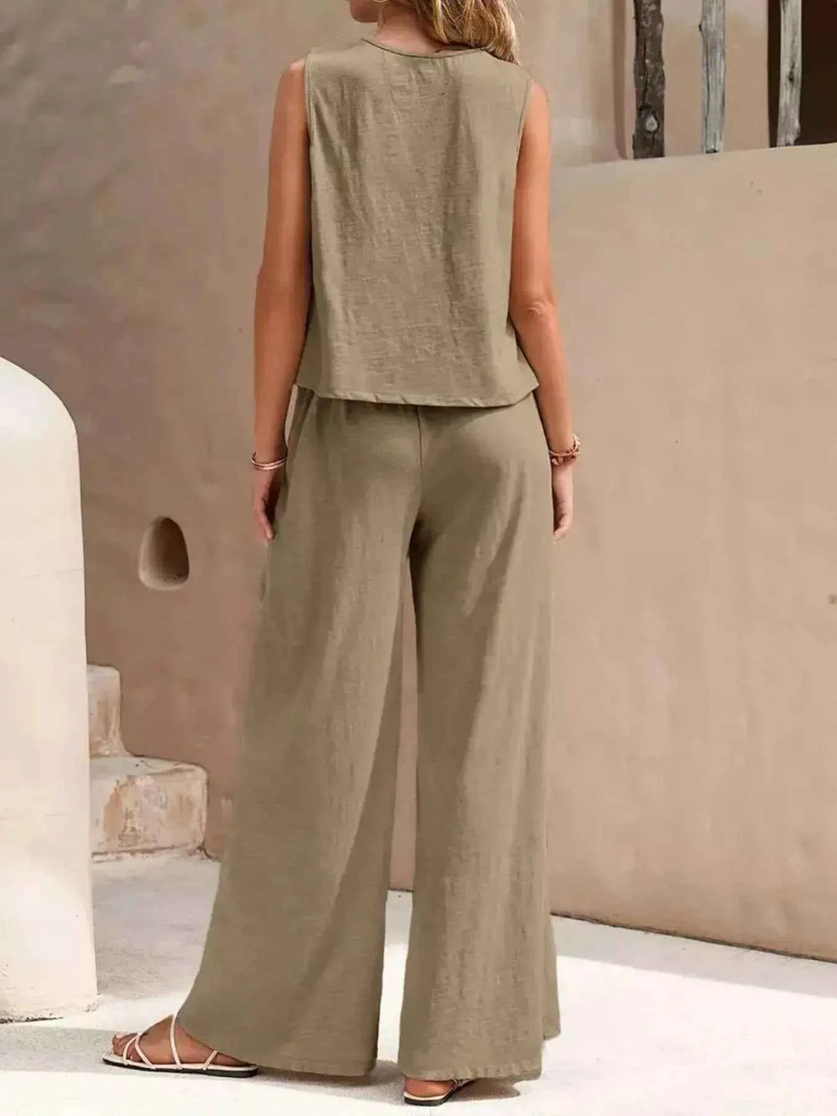 Sleeveless Top and Wide Leg Pants Set