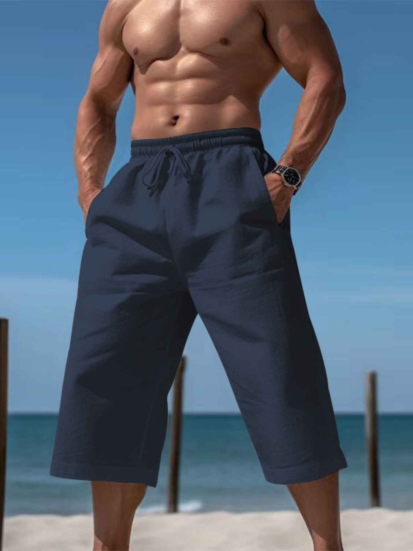 Men's Full Size Casual Drawstring Cropped Pants Plus Size