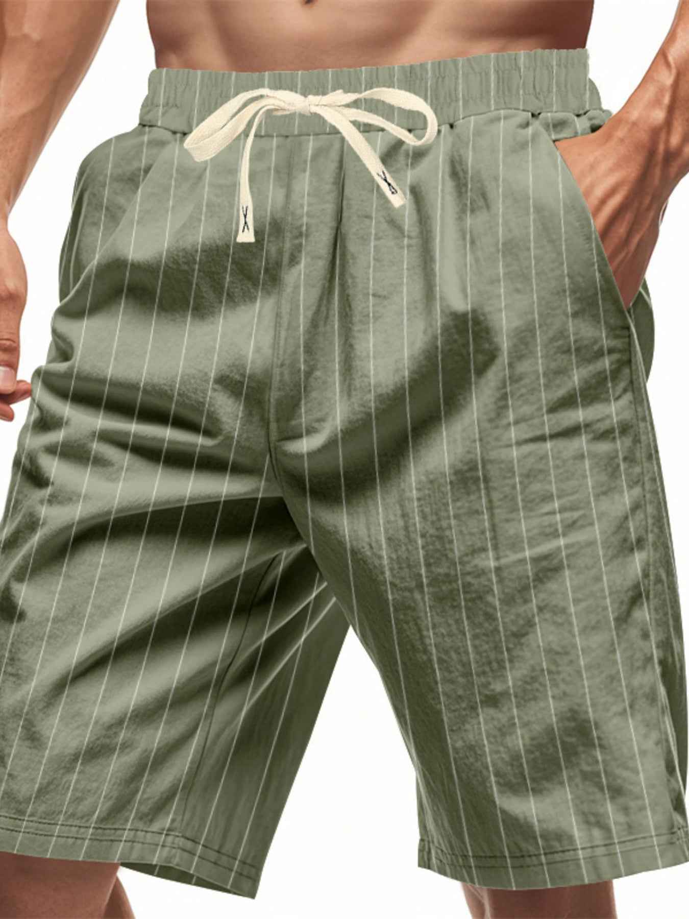 Men's Full Size Striped Drawstring Casual Shorts Plus Size
