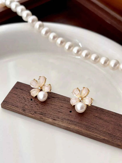 Floral Pearl Stud Earrings