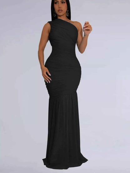 One-Shoulder Ruched Bodycon Maxi Dress