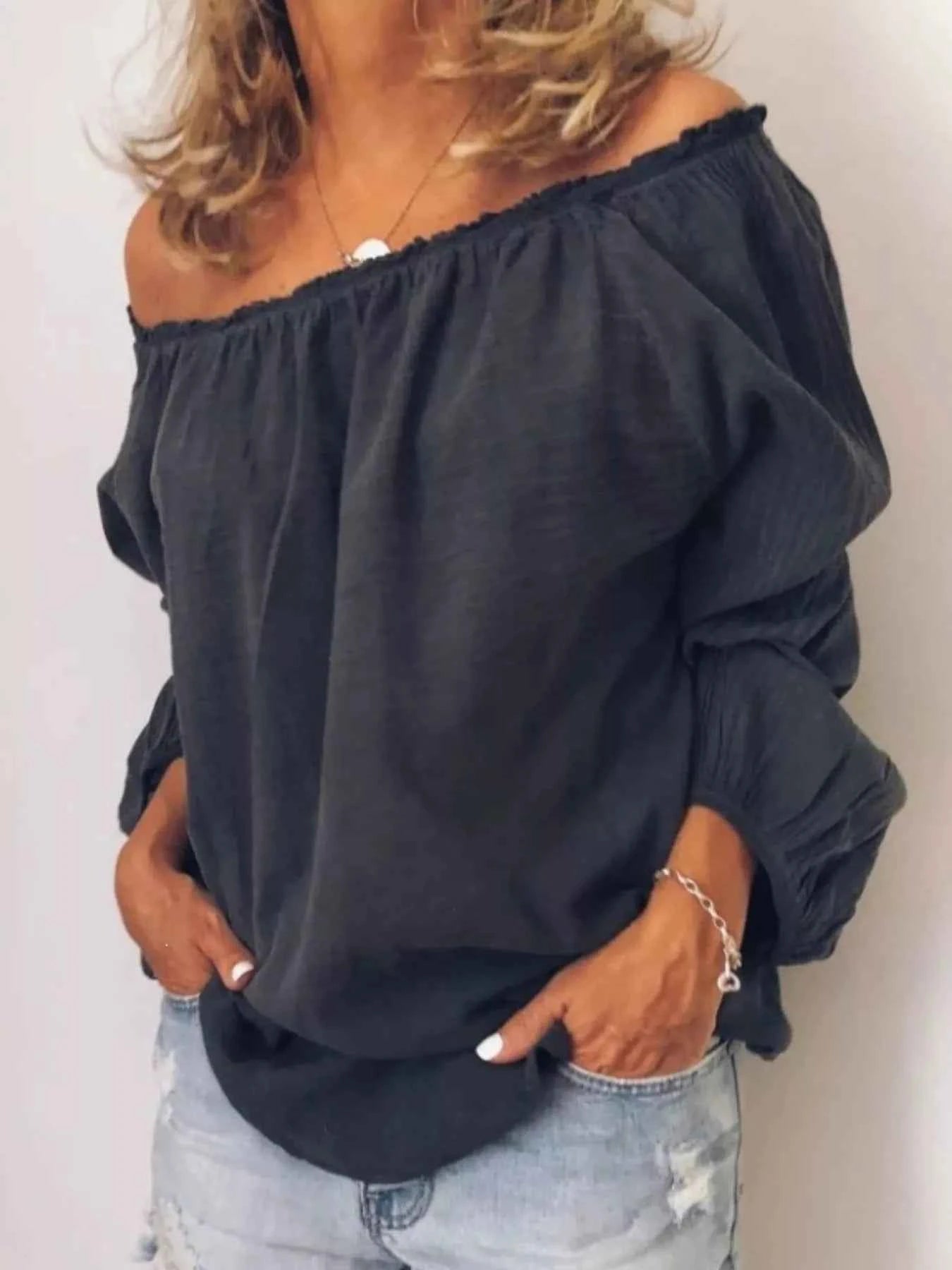 Off-Shoulder Frill Trim Blouse