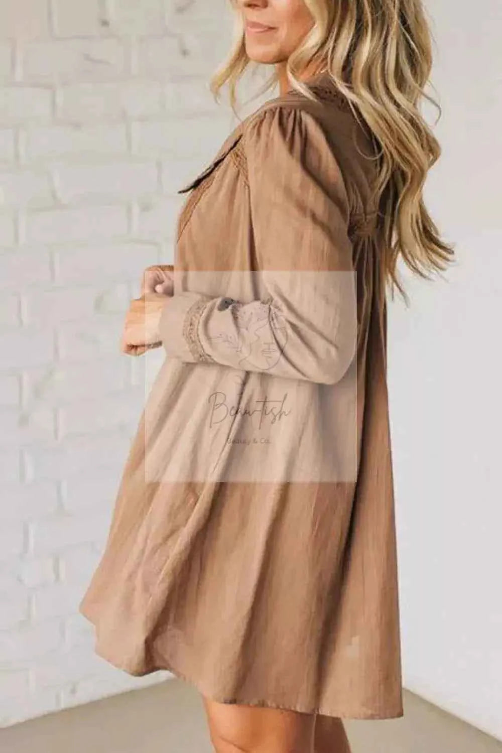 Lace Trim Button-Down Mini Dress