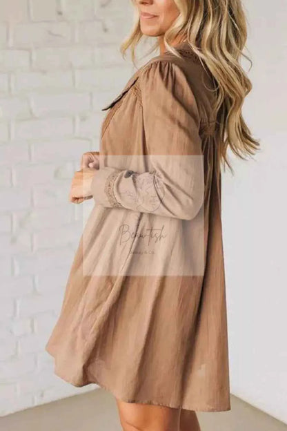 Lace Trim Button-Down Mini Dress
