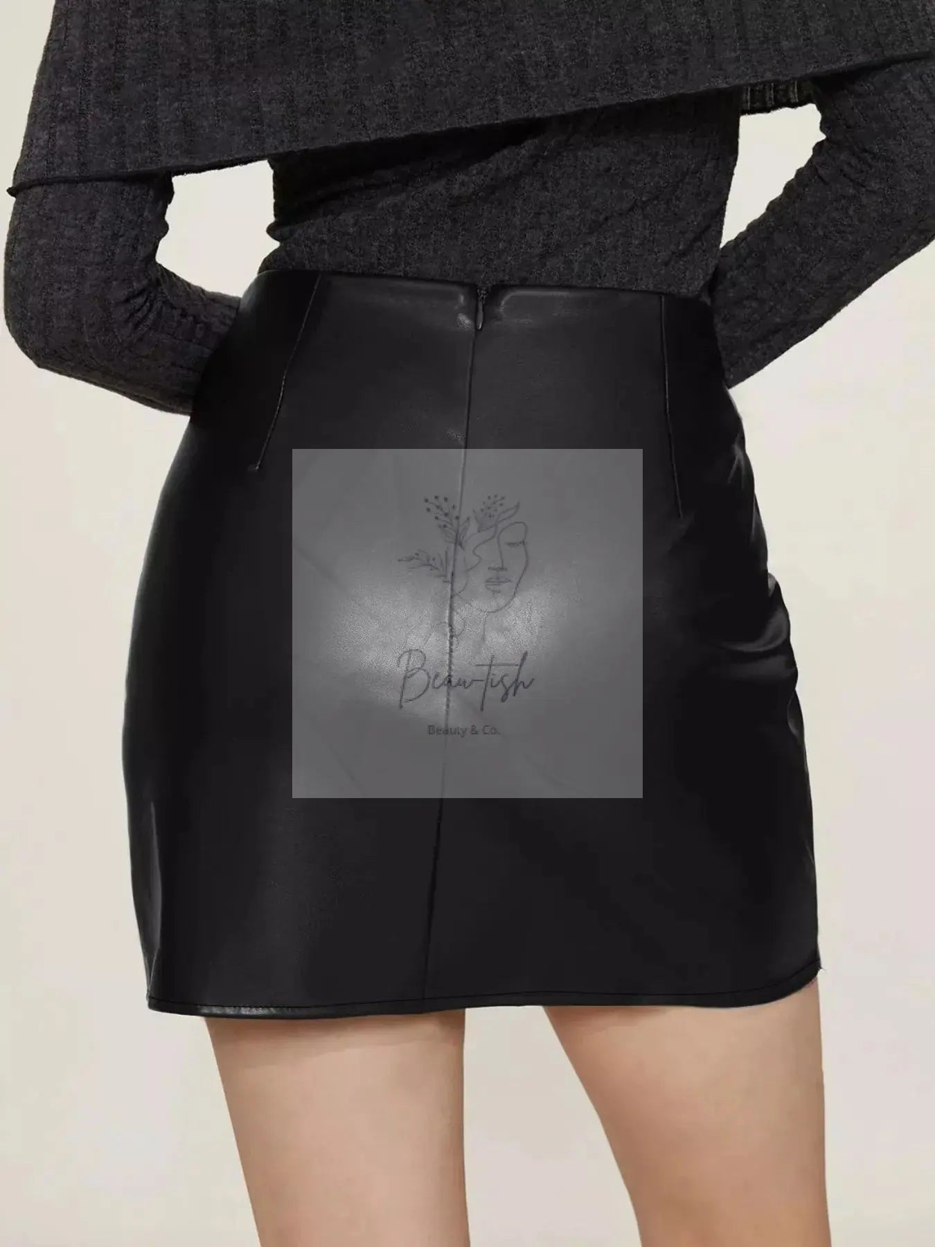 Edgy Faux Leather Ruched Asymmetrical Mini Skirt
