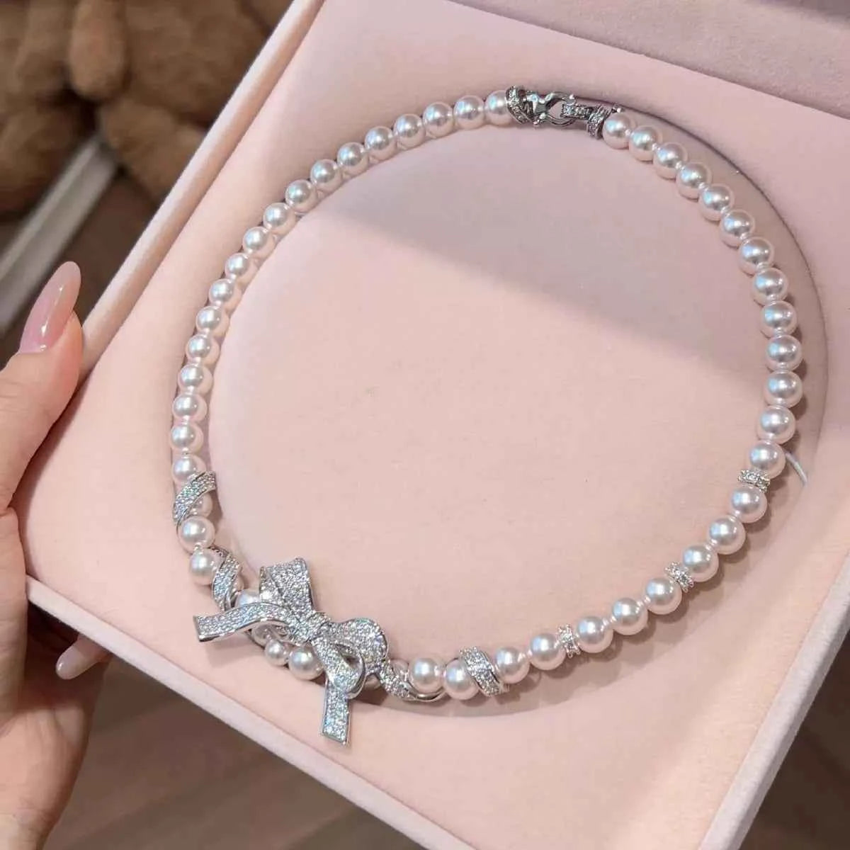 Pearl Necklace with Bow Pendant