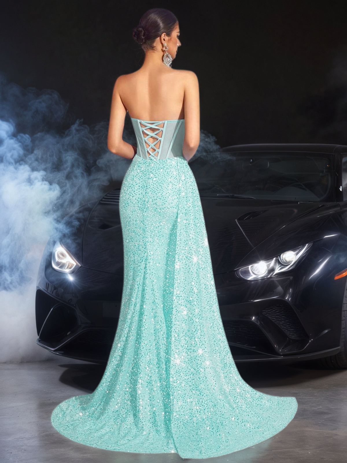 Strapless Sequin Mermaid Gown with Slit