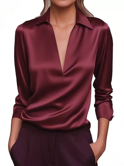 Elegant Deep V Long Sleeve Blouse