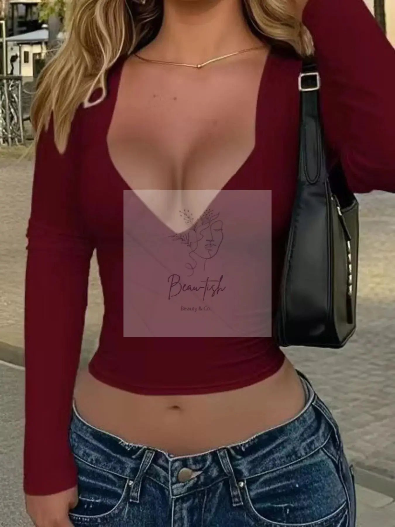 Elegant Deep V-Neck Long Sleeve Fitted Top
