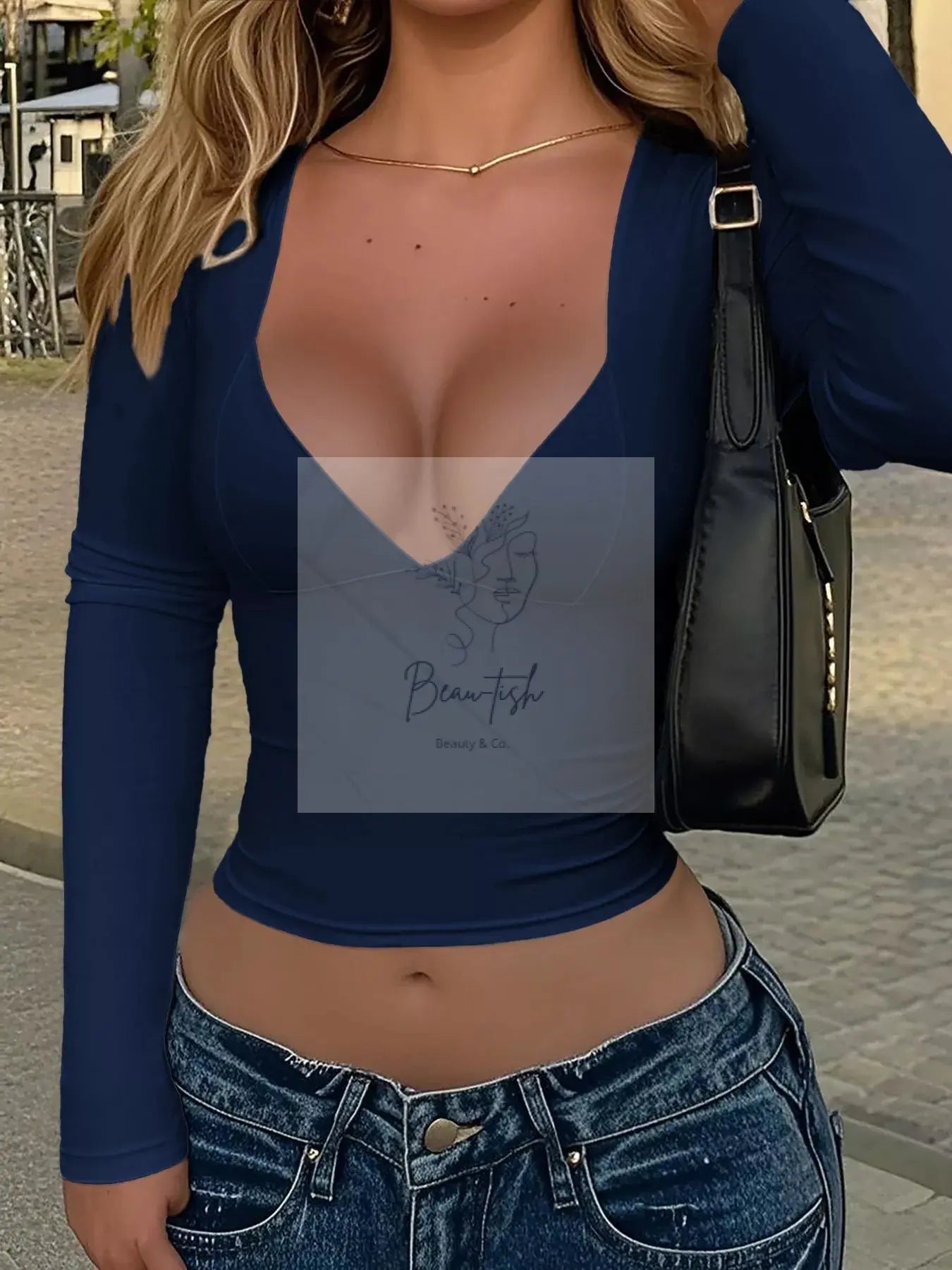 Elegant Deep V-Neck Long Sleeve Fitted Top