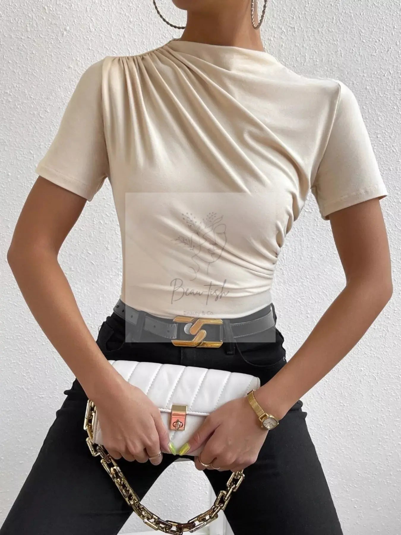 Elegant Draped Short Sleeve Top