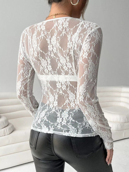 Elegant Floral Lace Long Sleeve Blouse