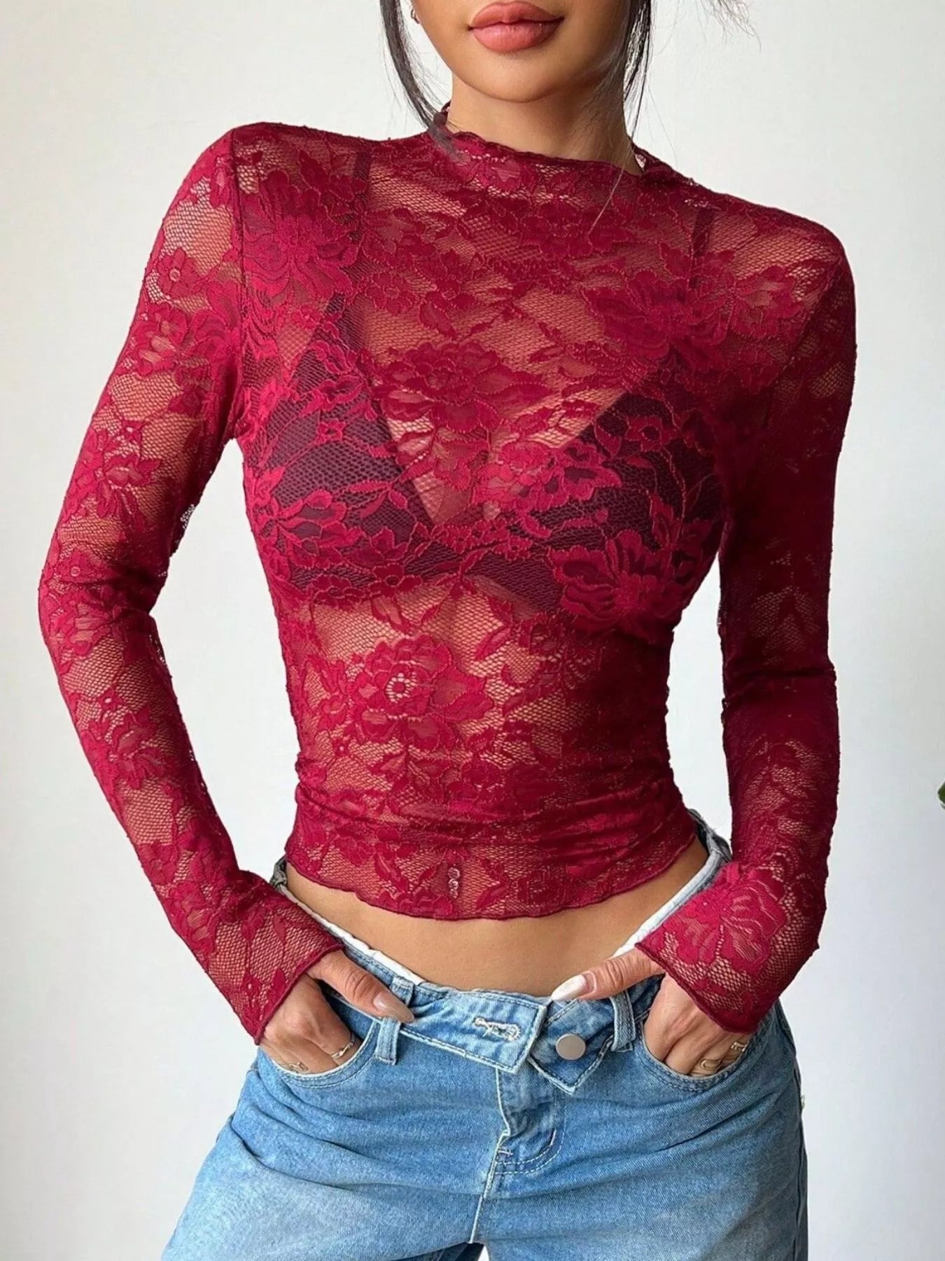 Elegant Floral Lace Long Sleeve Top