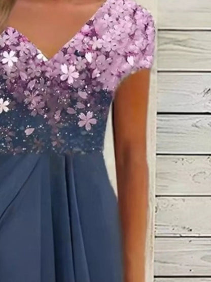 Elegant Full Size Floral V-Neck Midi Dress Plus Size