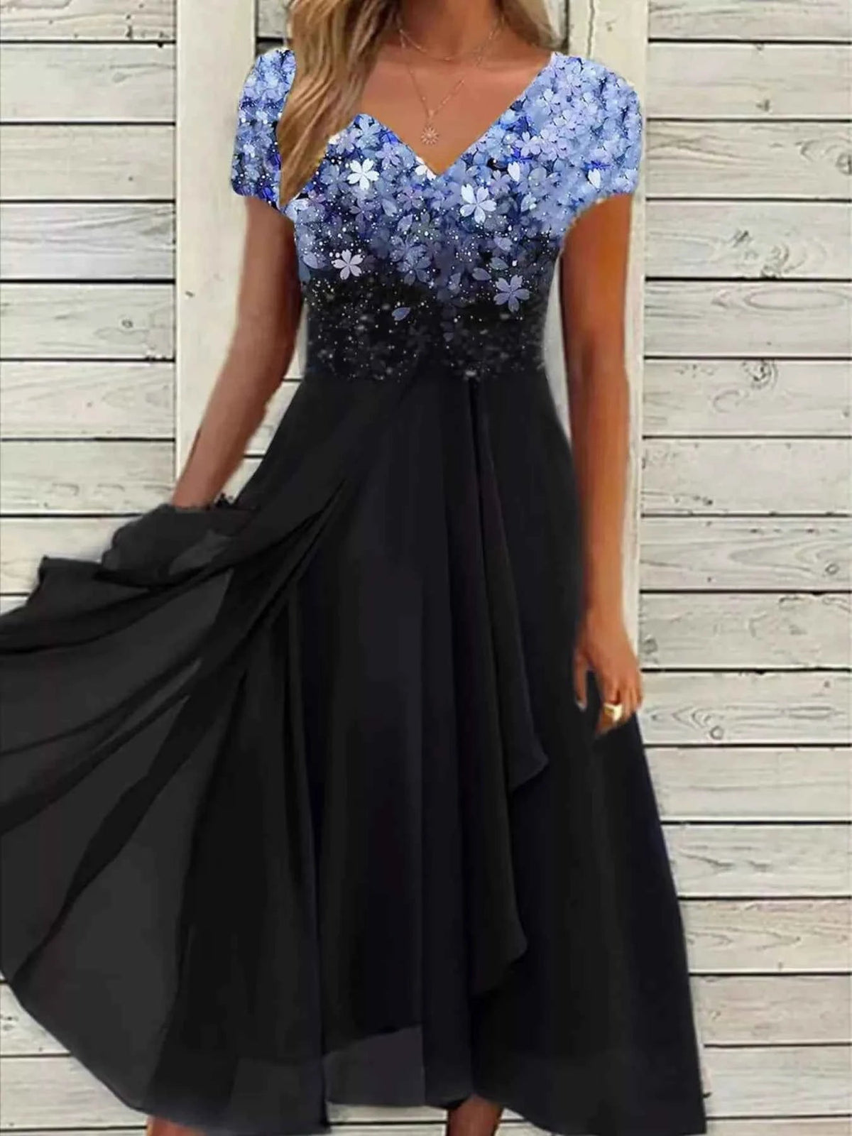 Elegant Full Size Floral V-Neck Midi Dress Plus Size