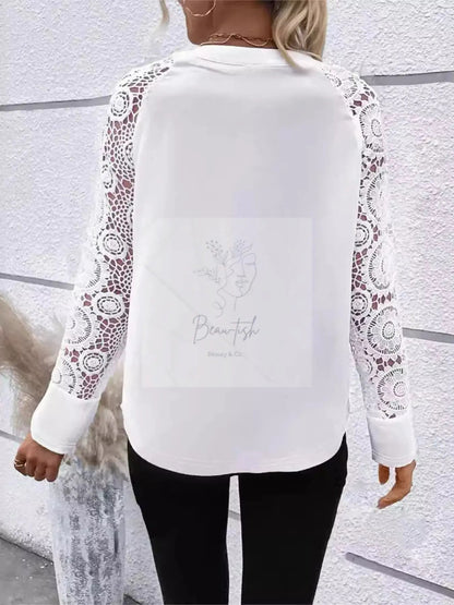 Elegant Lace Sleeve V-Neck Blouse