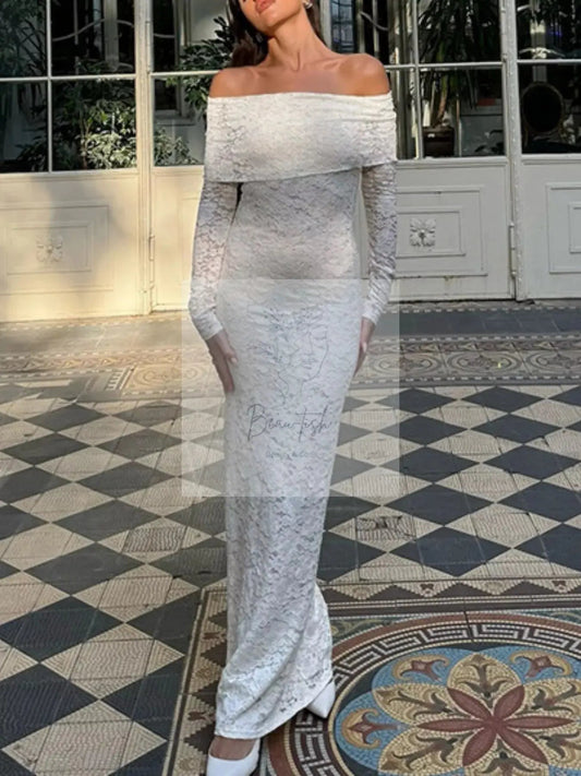 Elegant Off-Shoulder Lace Maxi Bodycon Dress