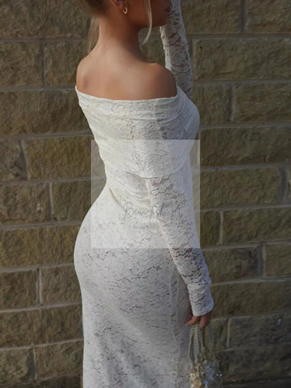 Elegant Off-Shoulder Lace Maxi Bodycon Dress