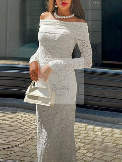 Elegant Off-Shoulder Lace Maxi Bodycon Dress