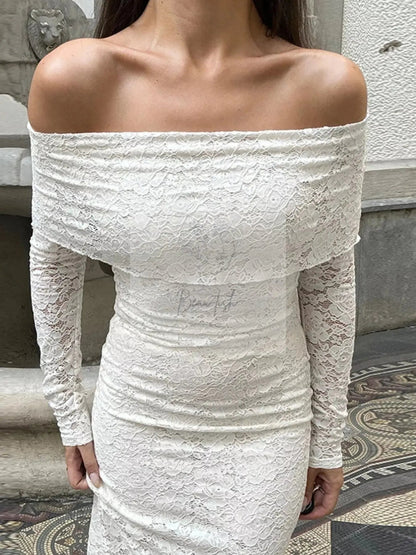 Elegant Off-Shoulder Lace Maxi Bodycon Dress