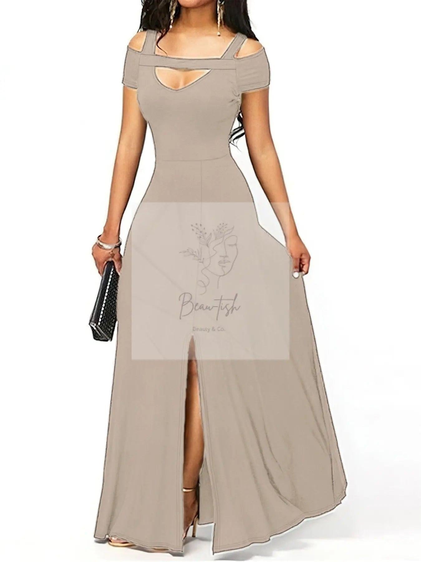 Elegant Off-Shoulder Slit Maxi Dress