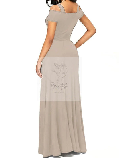 Elegant Off-Shoulder Slit Maxi Dress