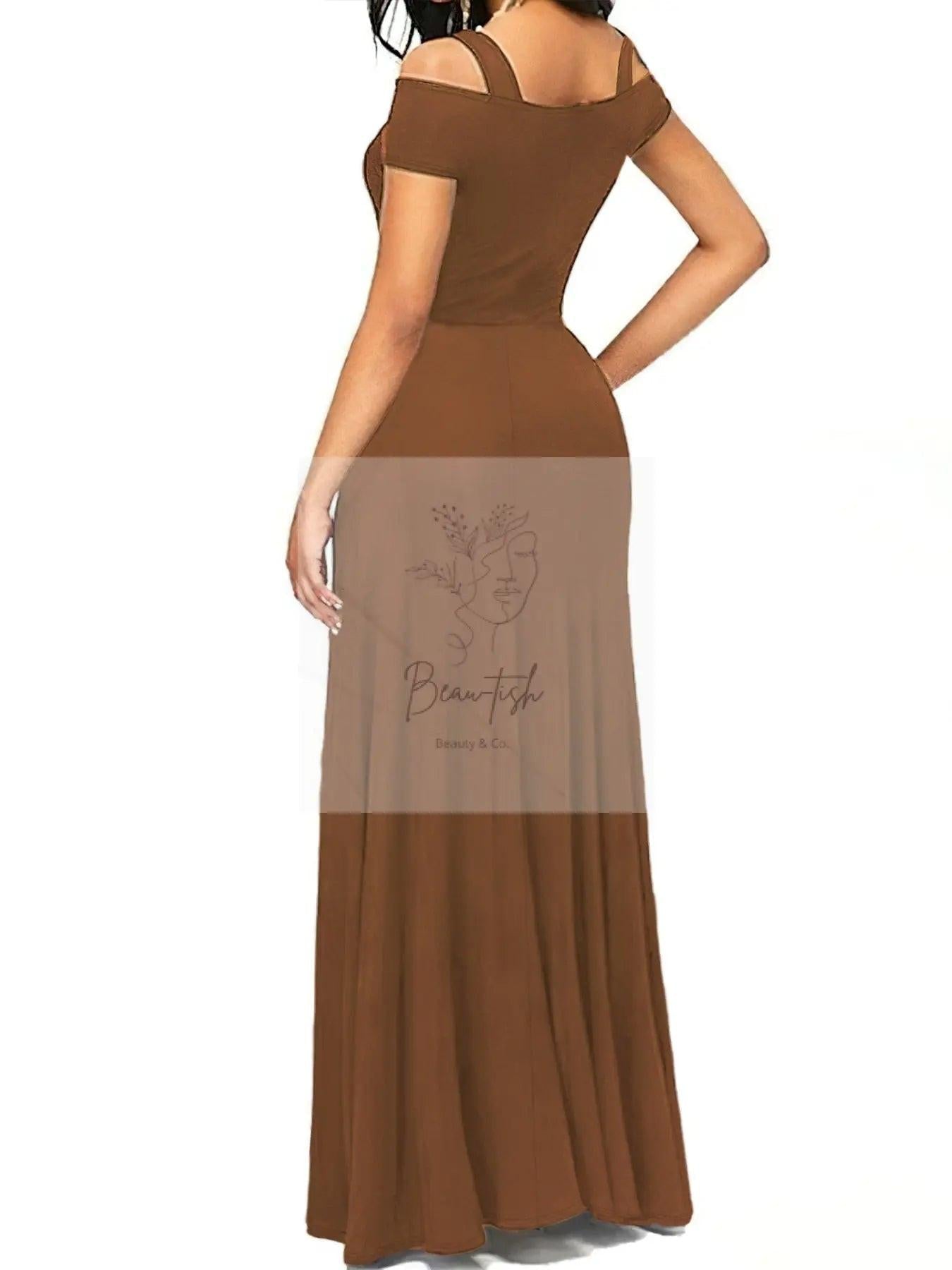 Elegant Off-Shoulder Slit Maxi Dress