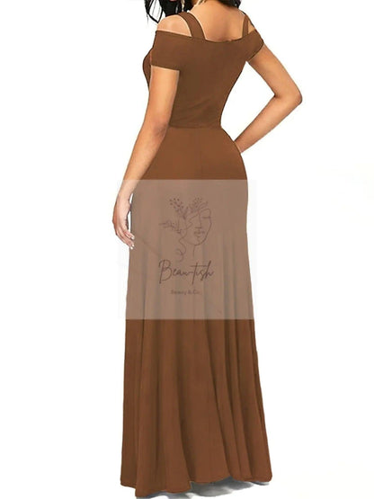Elegant Off-Shoulder Slit Maxi Dress