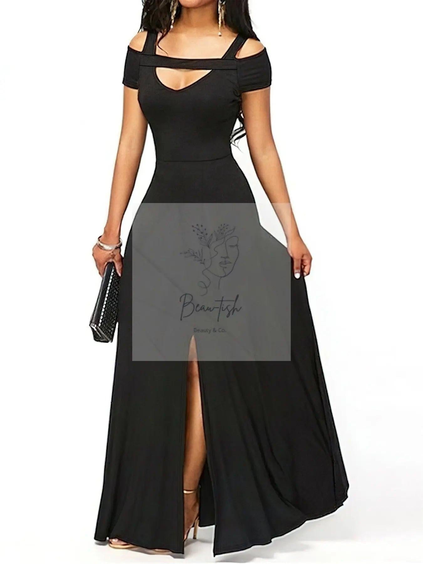 Elegant Off-Shoulder Slit Maxi Dress