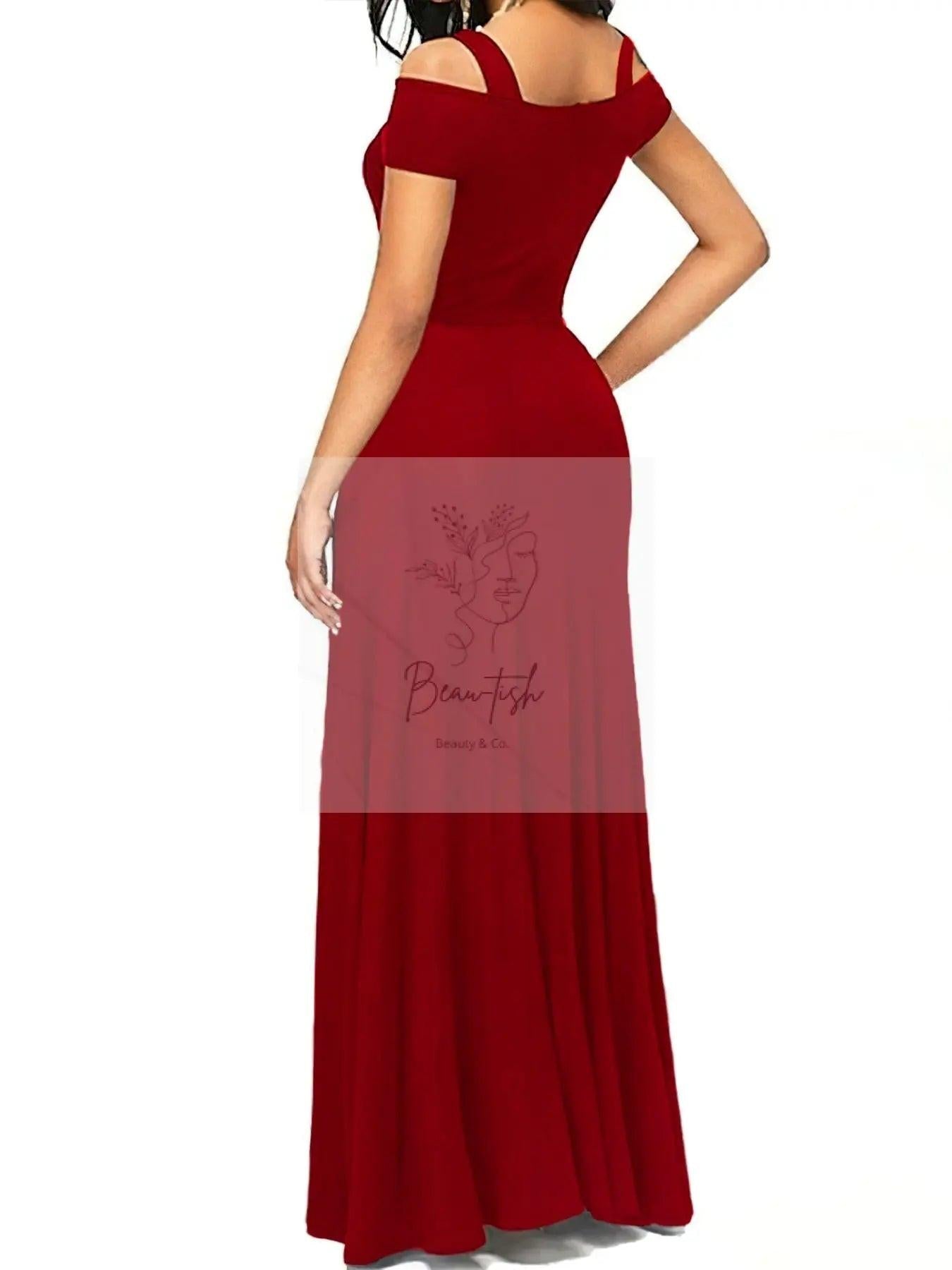 Elegant Off-Shoulder Slit Maxi Dress