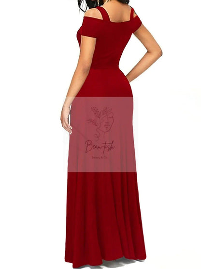 Elegant Off-Shoulder Slit Maxi Dress
