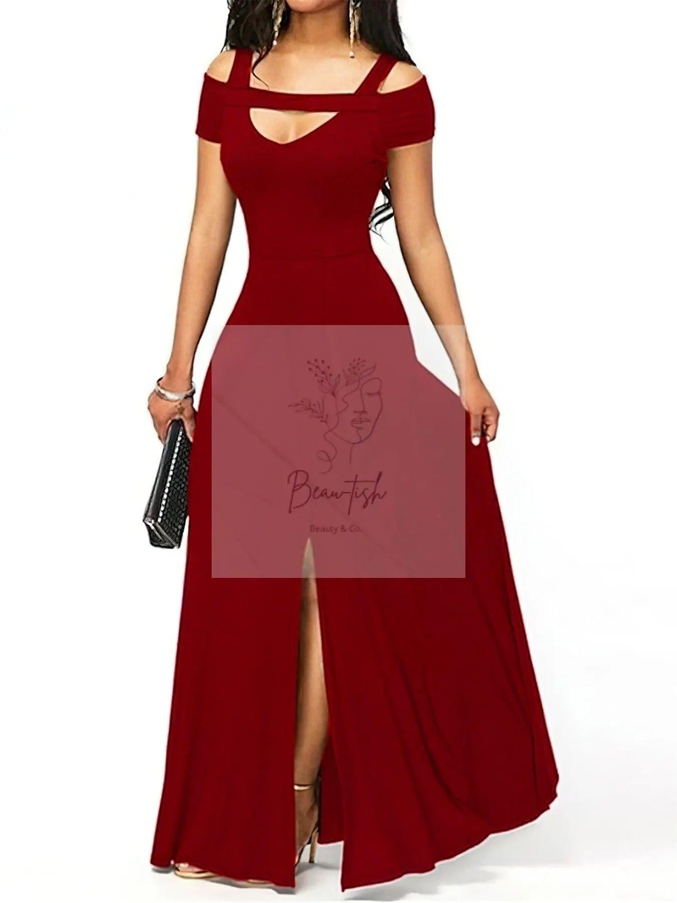 Elegant Off-Shoulder Slit Maxi Dress