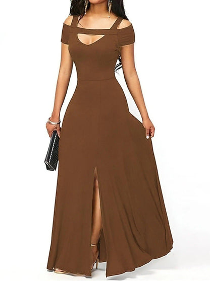Elegant Off-Shoulder Slit Maxi Dress
