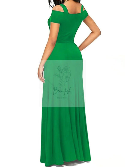 Elegant Off-Shoulder Slit Maxi Dress