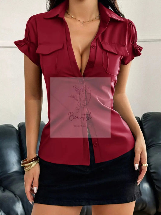 Elegant Ruffle Sleeve Button-Down Shirt