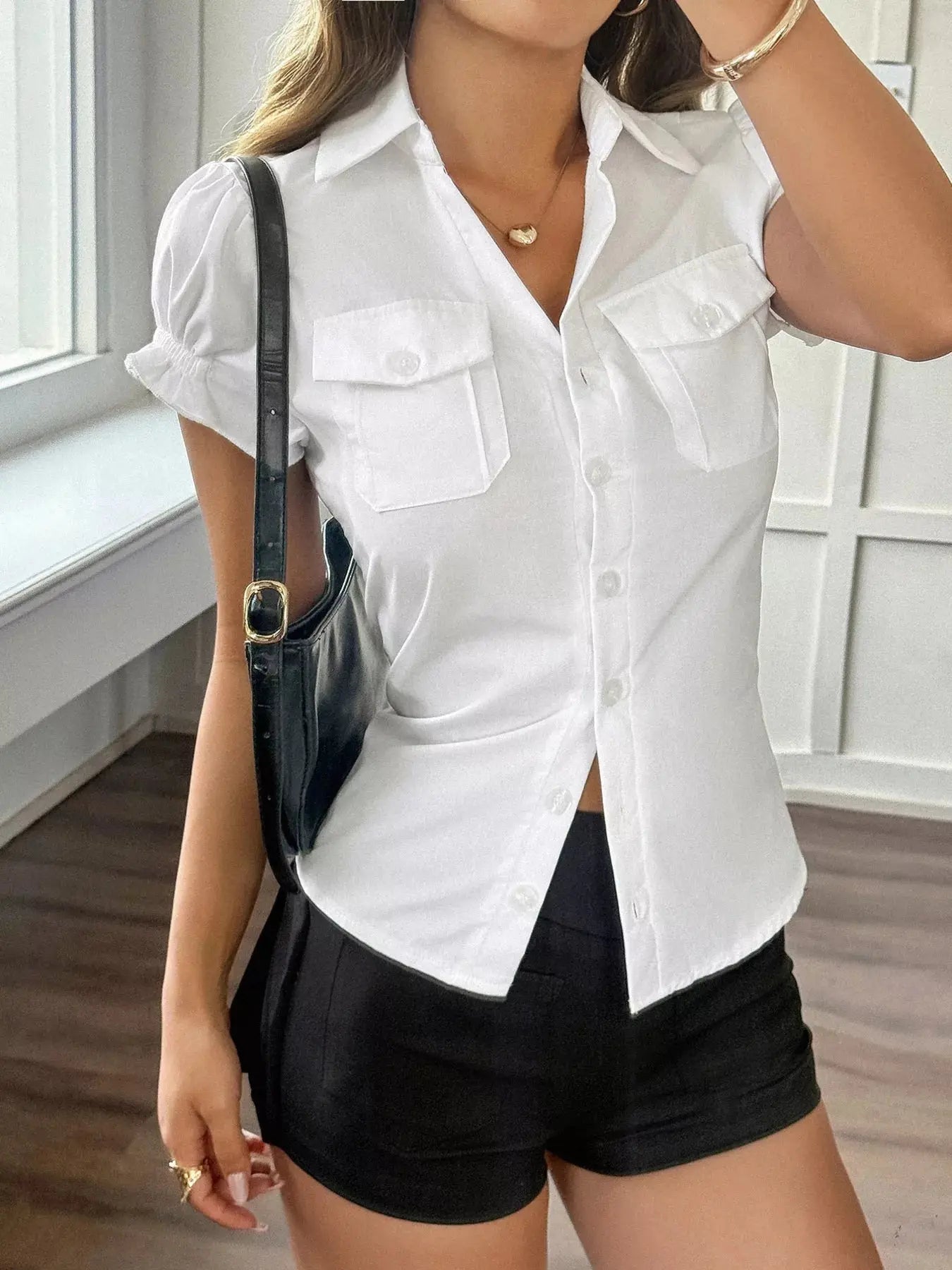 Elegant Ruffle Sleeve Button-Down Shirt