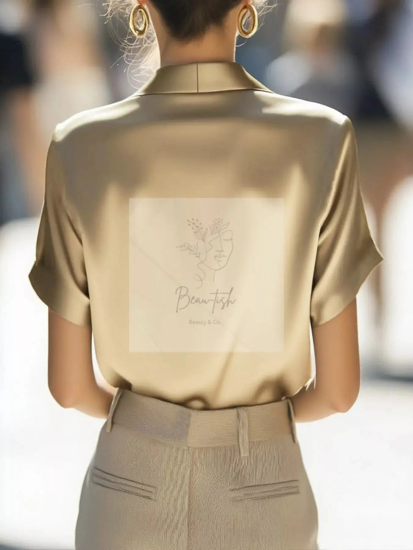 Elegant Satin Wrap Short Sleeve Shirt