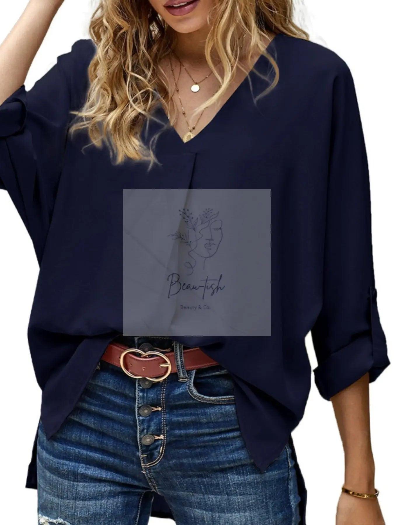 Elegant V-Neck Long Sleeve Blouse