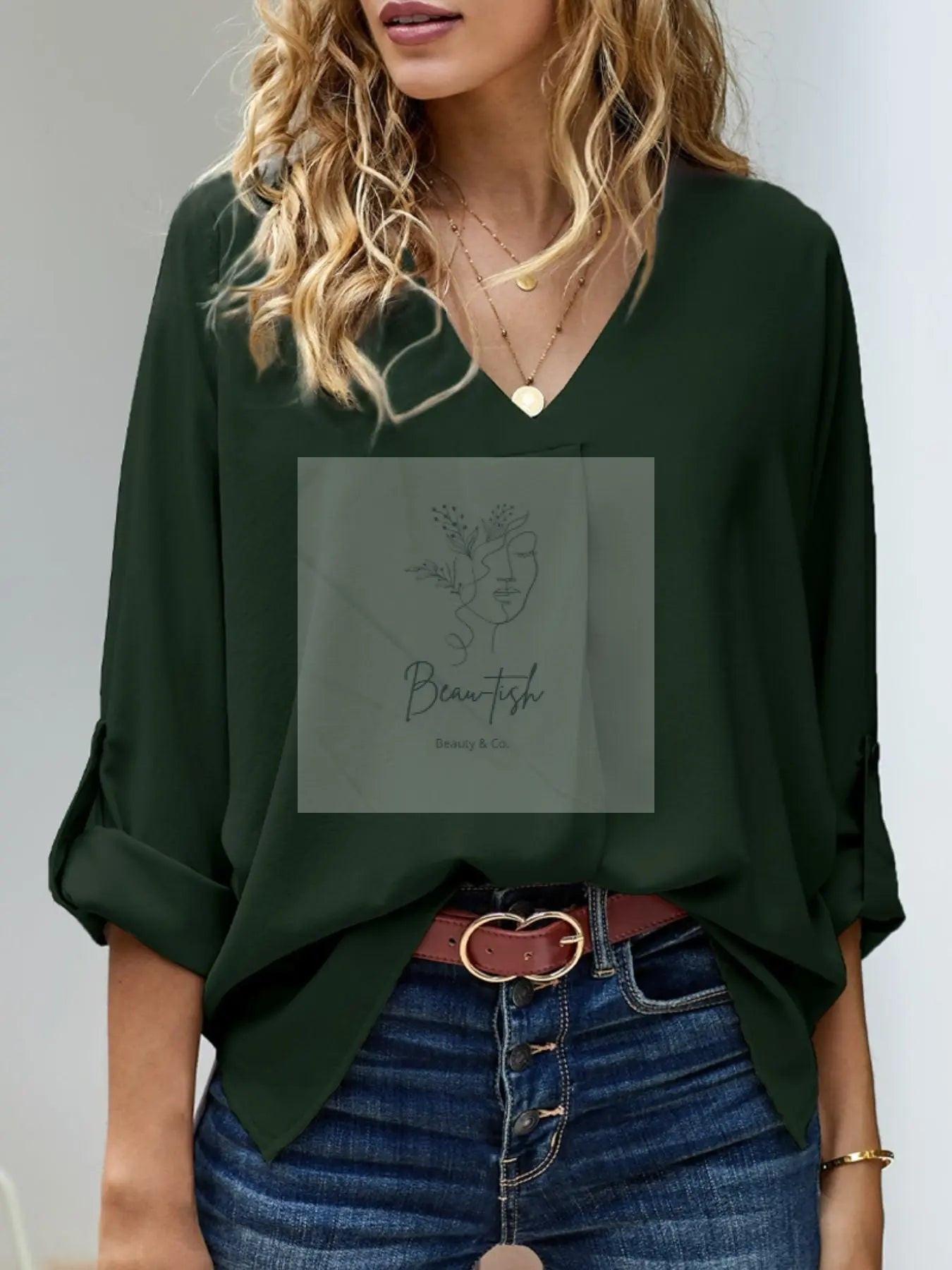 Elegant V-Neck Long Sleeve Blouse