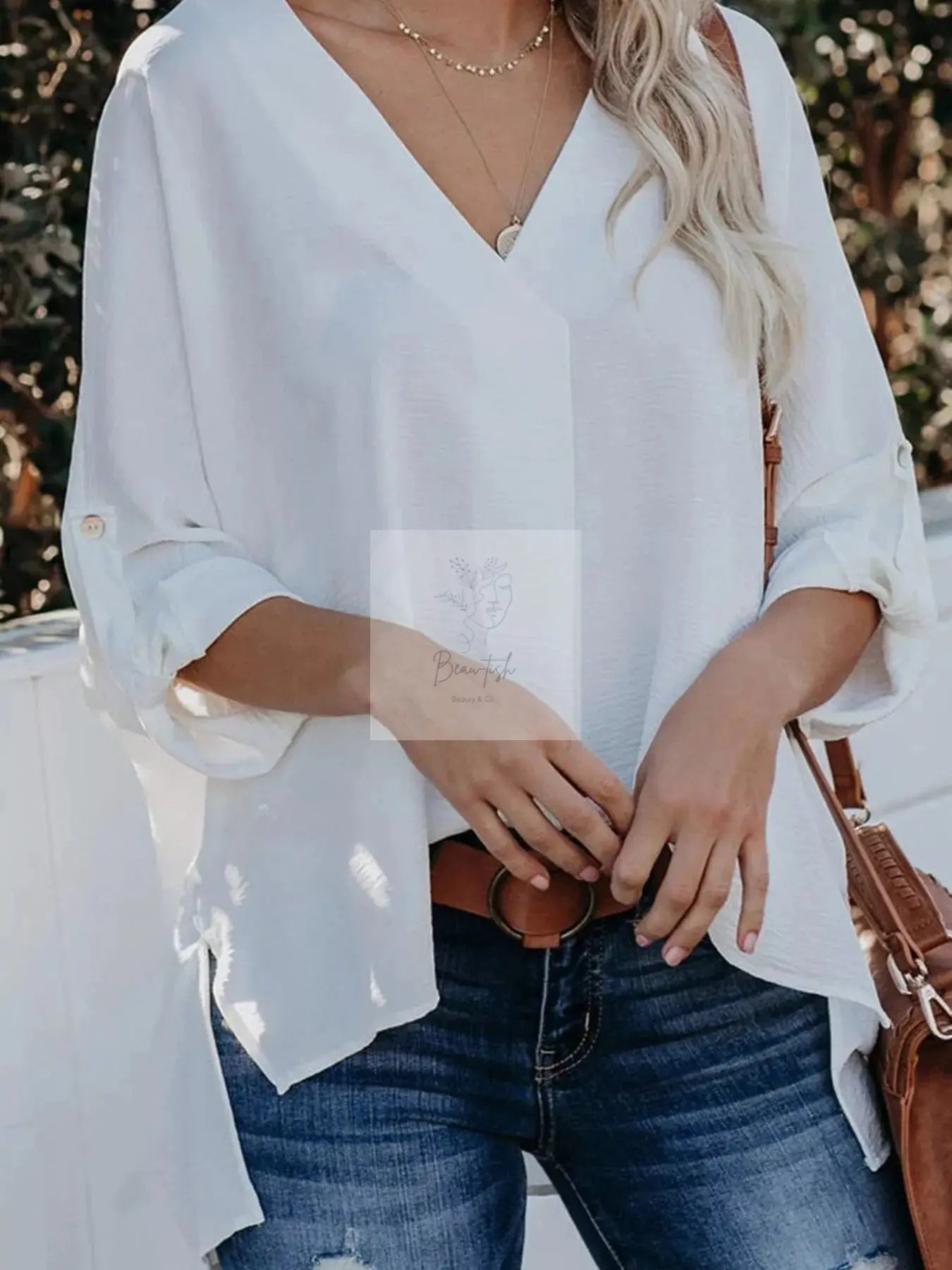 Elegant V-Neck Long Sleeve Blouse