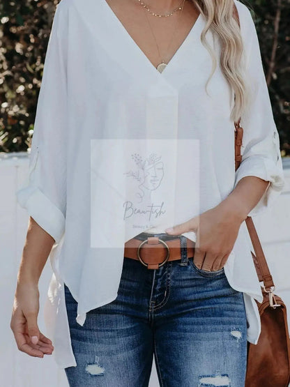 Elegant V-Neck Long Sleeve Blouse