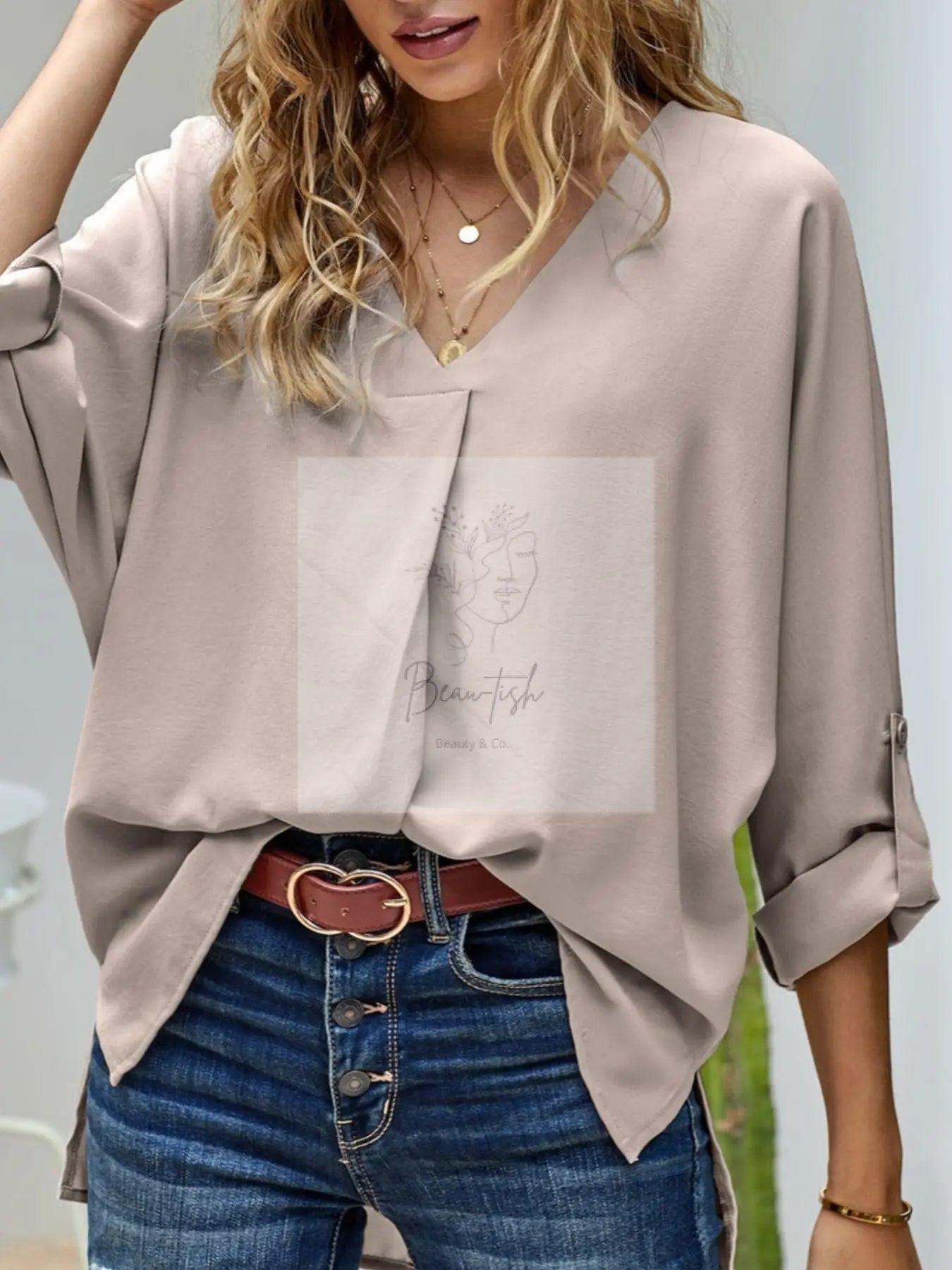 Elegant V-Neck Long Sleeve Blouse