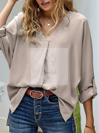 Elegant V-Neck Long Sleeve Blouse