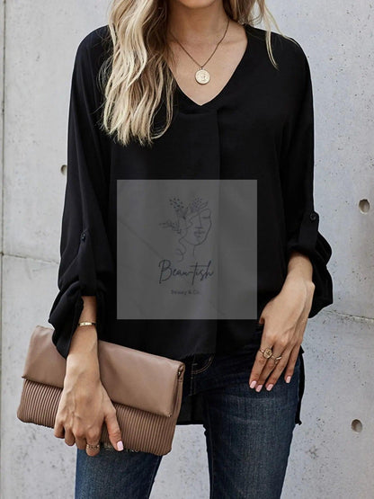Elegant V-Neck Long Sleeve Blouse