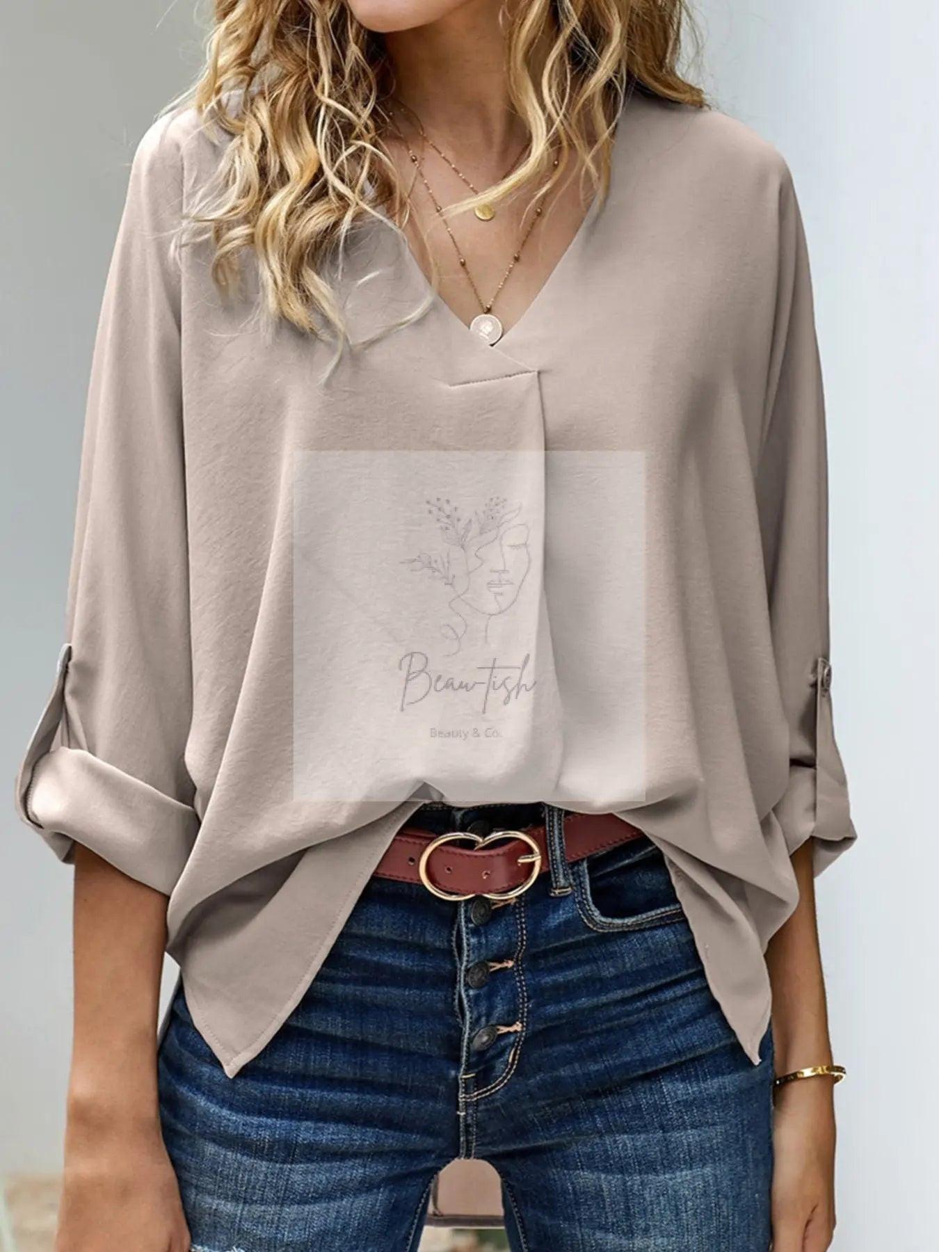 Elegant V-Neck Long Sleeve Blouse