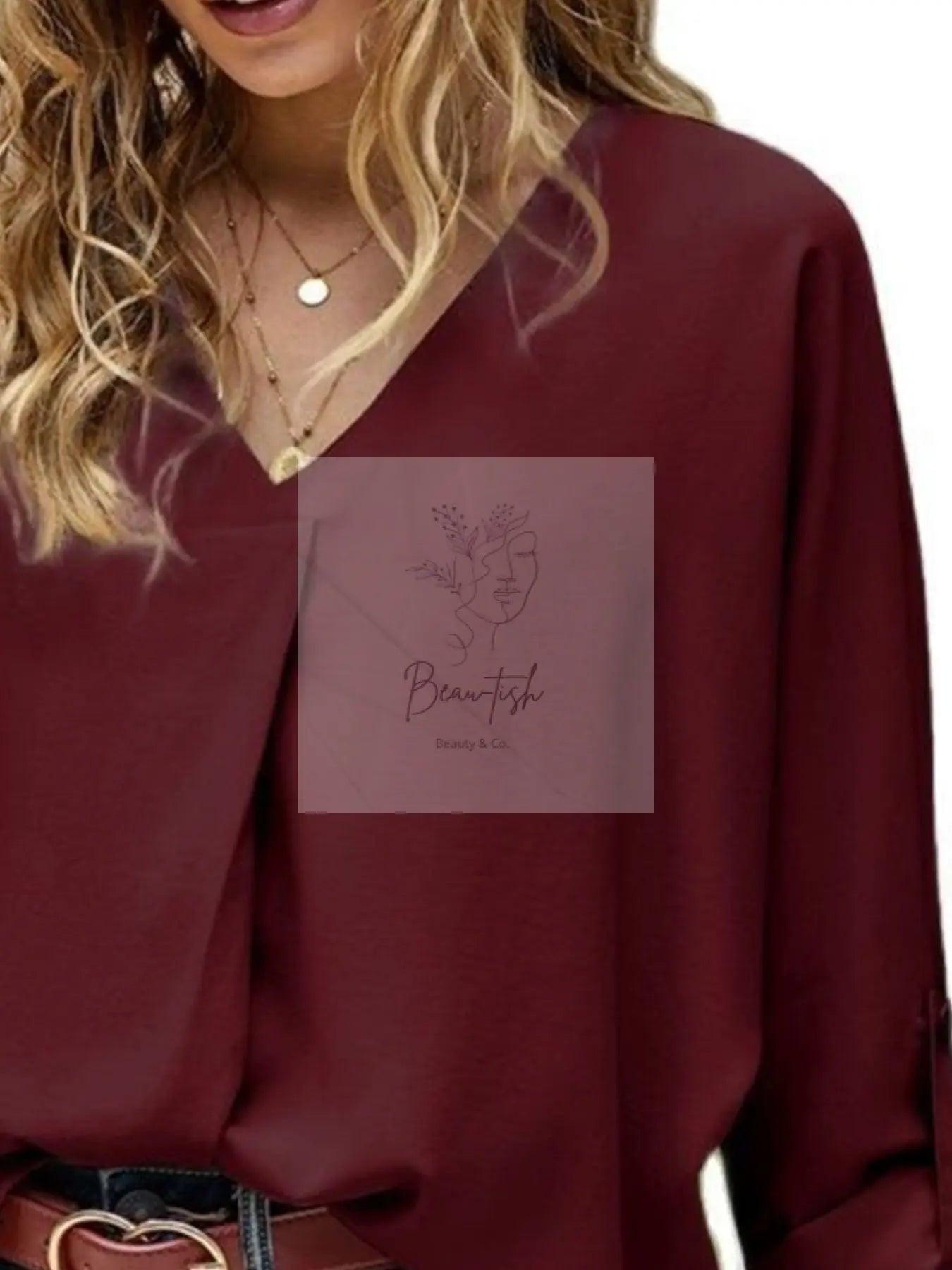 Elegant V-Neck Long Sleeve Blouse